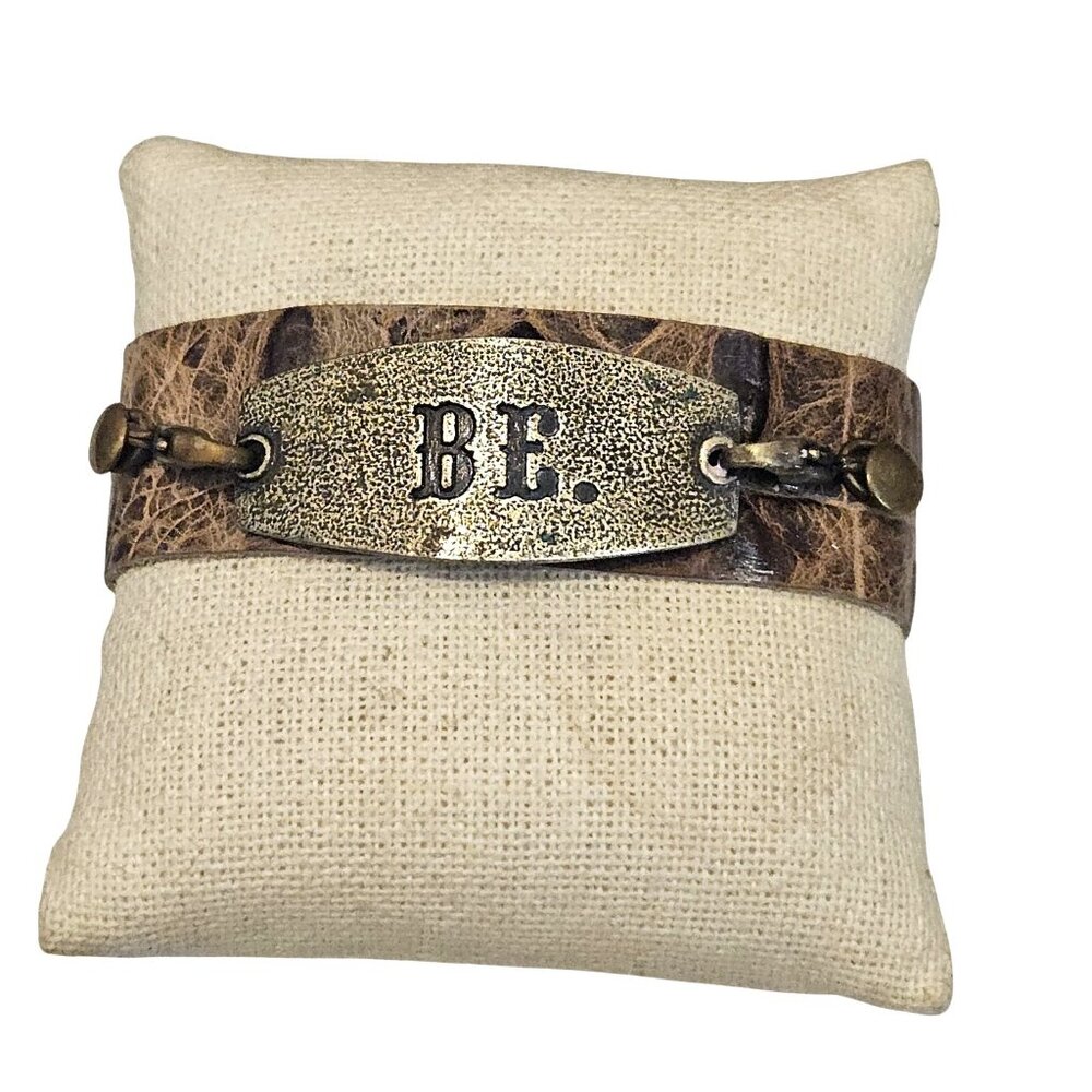 Lenny & Eva 8" Brown Leather Bracelet Interchangeable BE Brass Tone Charm